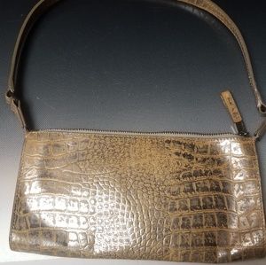 Monsac gold distress crocodile leather 10x5in bag